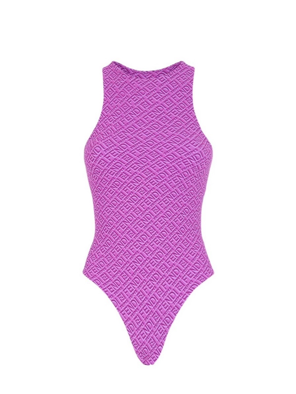 Fendi Lilac Logo High-Neck One-Piece Swimsuit